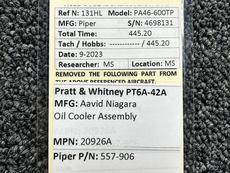 Aavid Niagara 20926A (Alt: 557-906) Pratt & Whitney PT6A-42A Aavid Niagara Oil Cooler Assembly