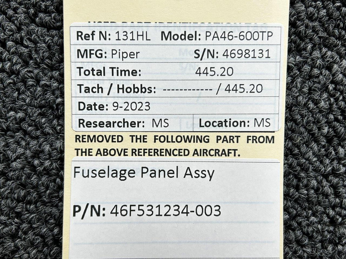 Piper Aircraft Parts 46F531234-003 Piper PA46-600TP Fuselage Panel Assembly