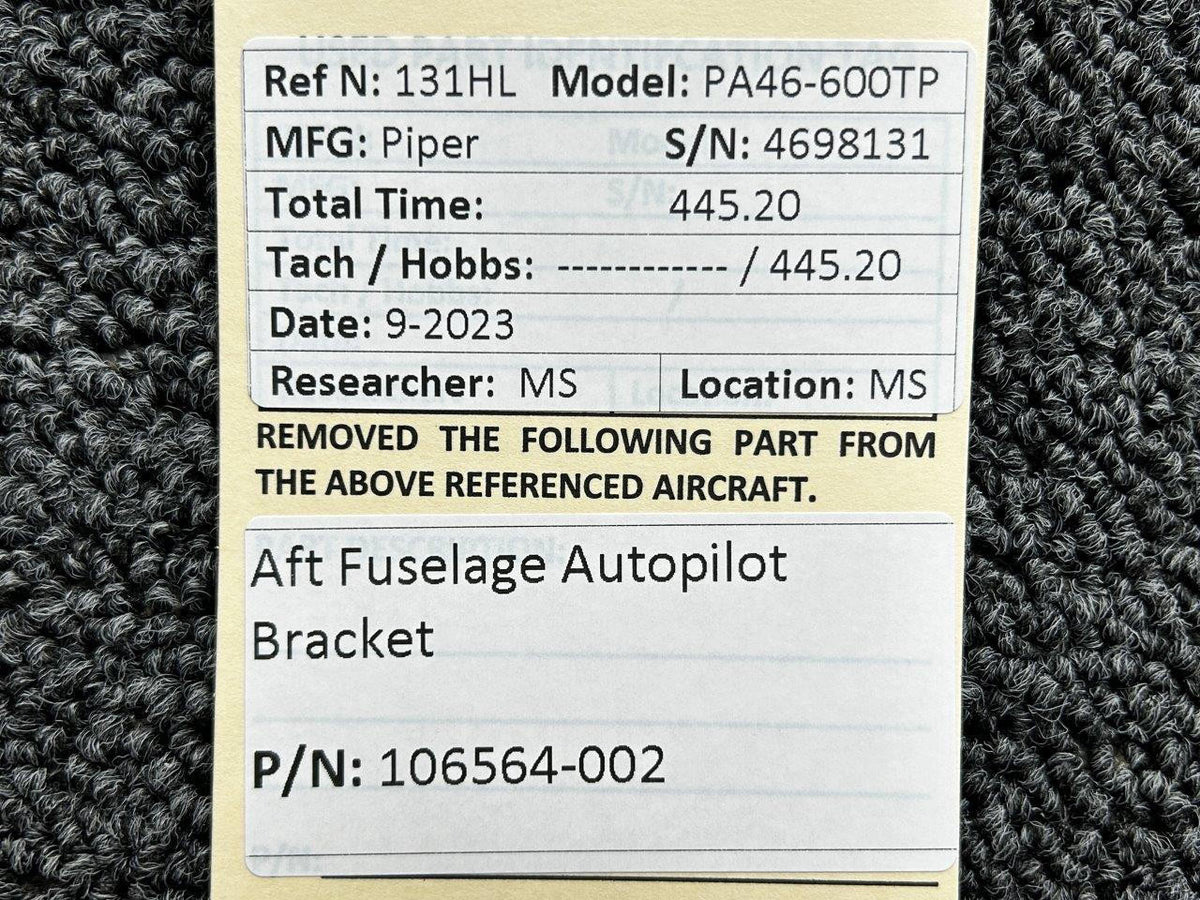 Piper Aircraft Parts 106564-002 Piper PA46-600TP Aft Fuselage Autopilot Bracket