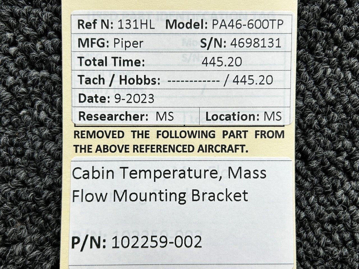 Piper Aircraft Parts 102259-002 Piper PA46-600TP Cabin Temperature, Mass Flow Mounting Bracket