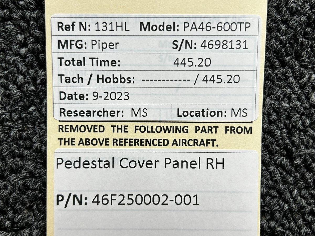 Piper Aircraft Parts 46F250002-001 Piper PA46-600TP Pedestal Cover Panel RH