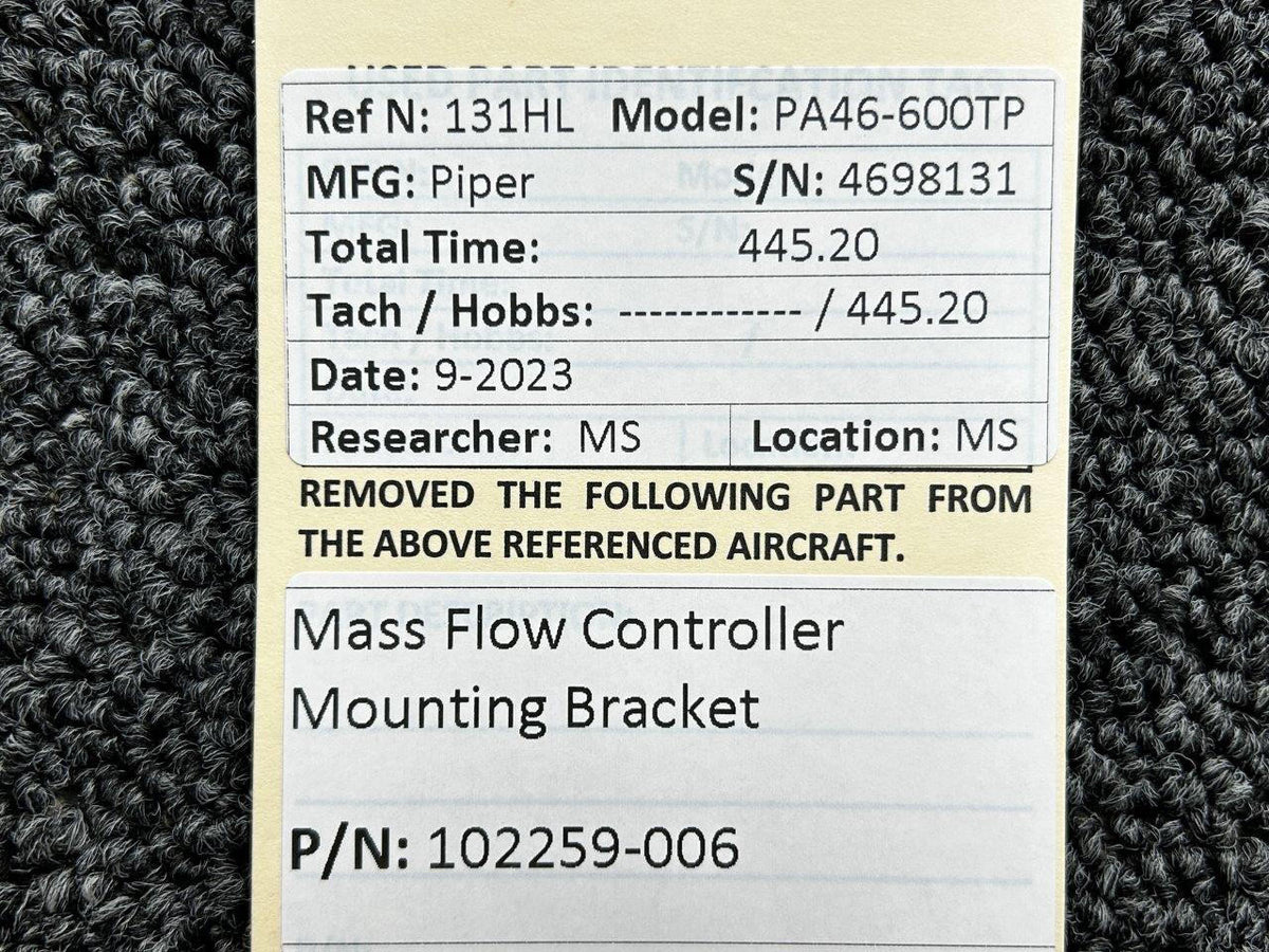 Piper Aircraft Parts 102259-006 Piper PA46-600TP Mass Flow Controller Mounting Bracket