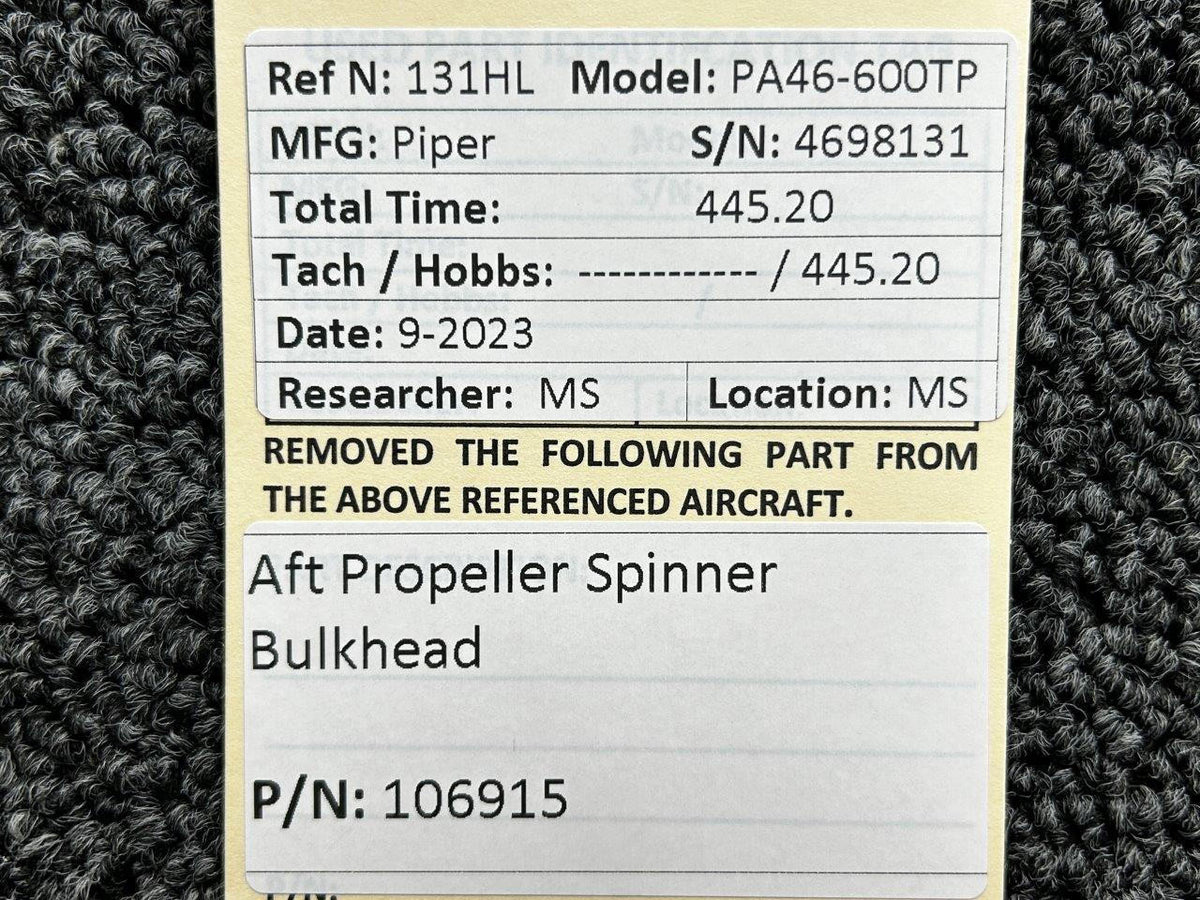 Piper Aircraft Parts 106915 Piper PA46-600TP Aft Propeller Spinner Bulkhead
