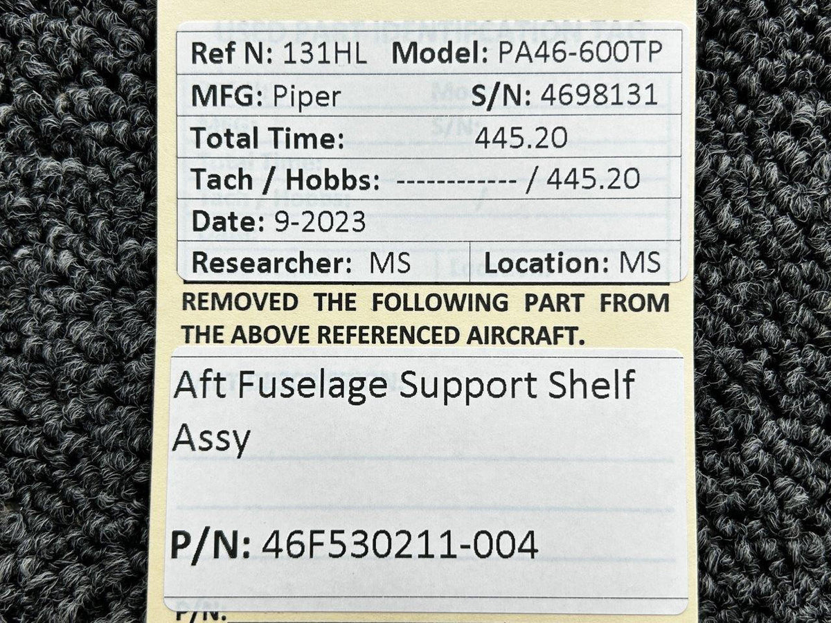 Piper Aircraft Parts 46F530211-004 Piper PA46-600TP Aft Fuselage Support Shelf Assembly
