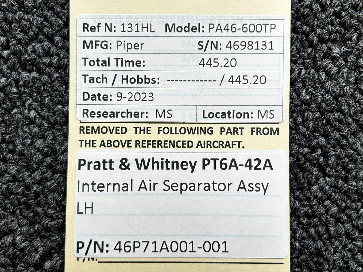 Pratt and Whitney 46P71A001-001 Pratt and Whitney PT6A-42A Internal Air Separator Assembly LH
