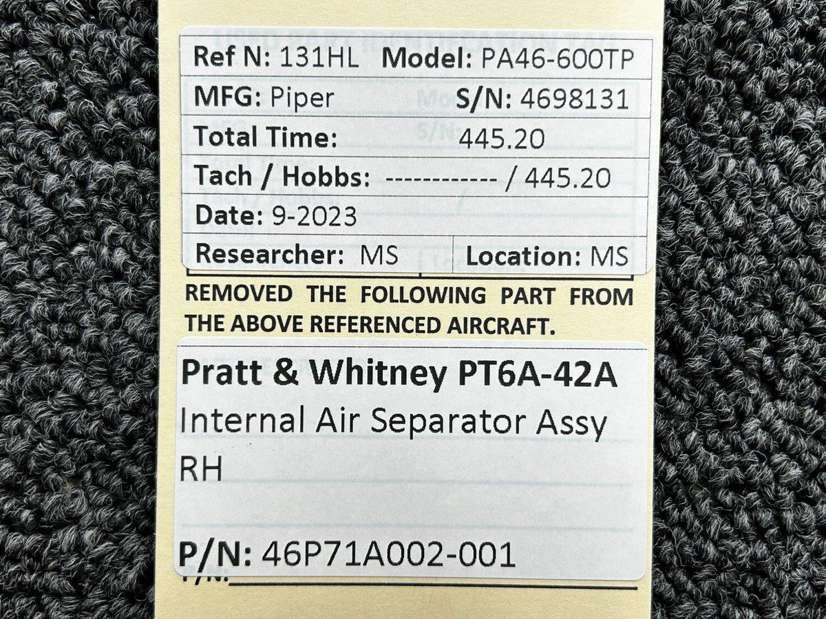Pratt and Whitney 46P71A002-001 Pratt and Whitney PT6A-42A Internal Air Separator Assembly RH