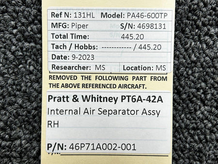 Pratt and Whitney 46P71A002-001 Pratt and Whitney PT6A-42A Internal Air Separator Assembly RH