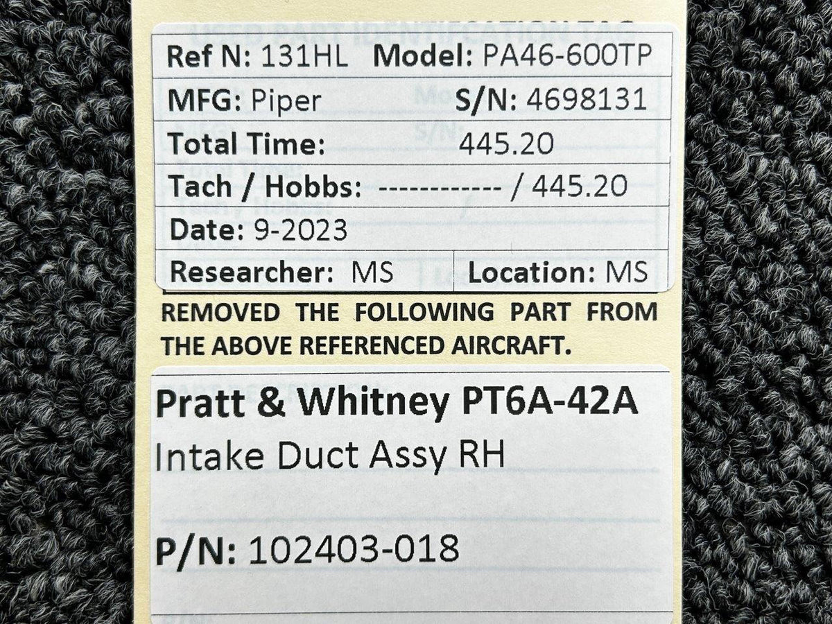 Pratt and Whitney 102403-018 Pratt & Whitney PT6A-42A Intake Duct Assembly RH