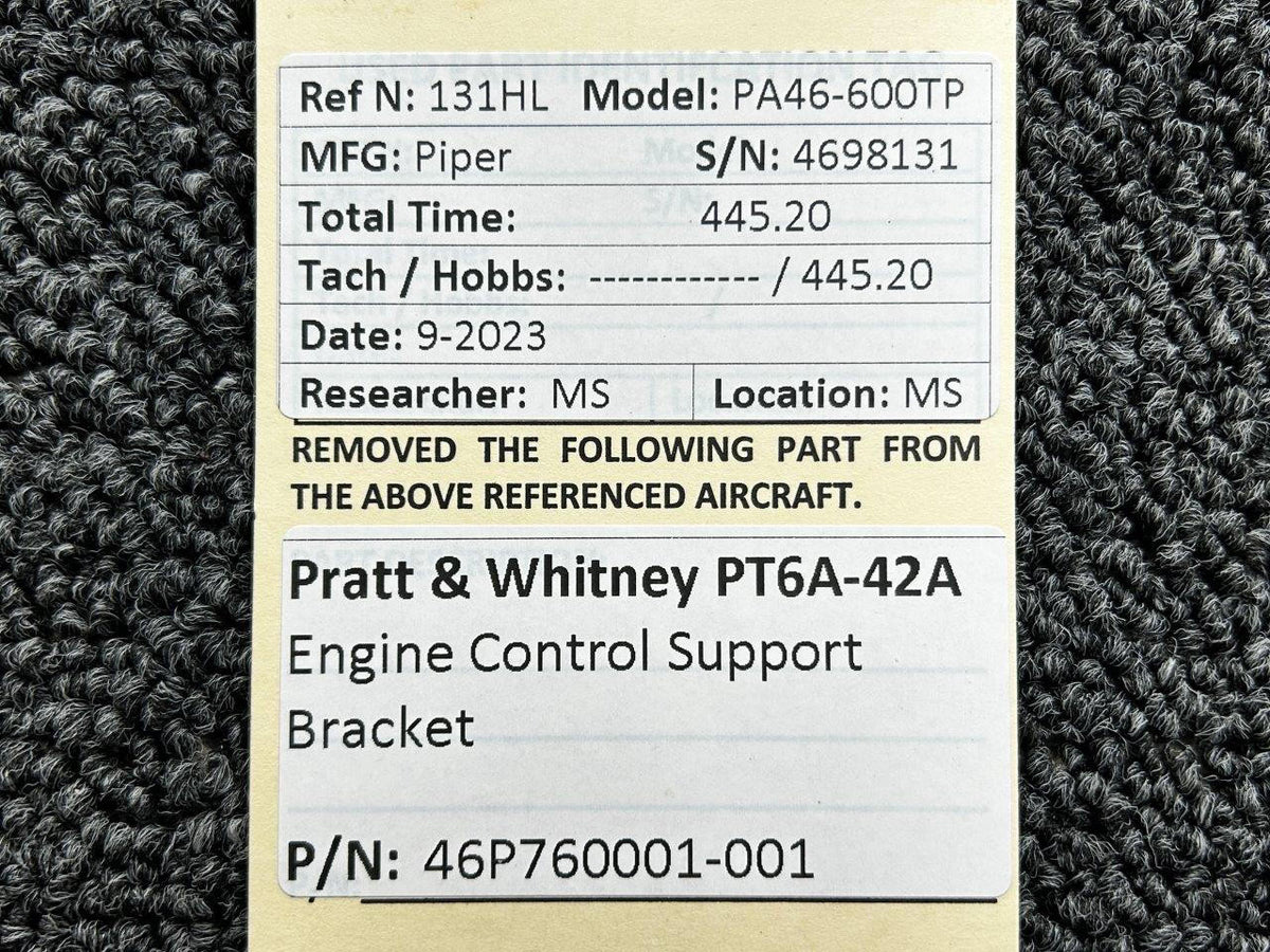 Pratt and Whitney 46P760001-001 Pratt & Whitney PT6A-42A Engine Control Support Bracket