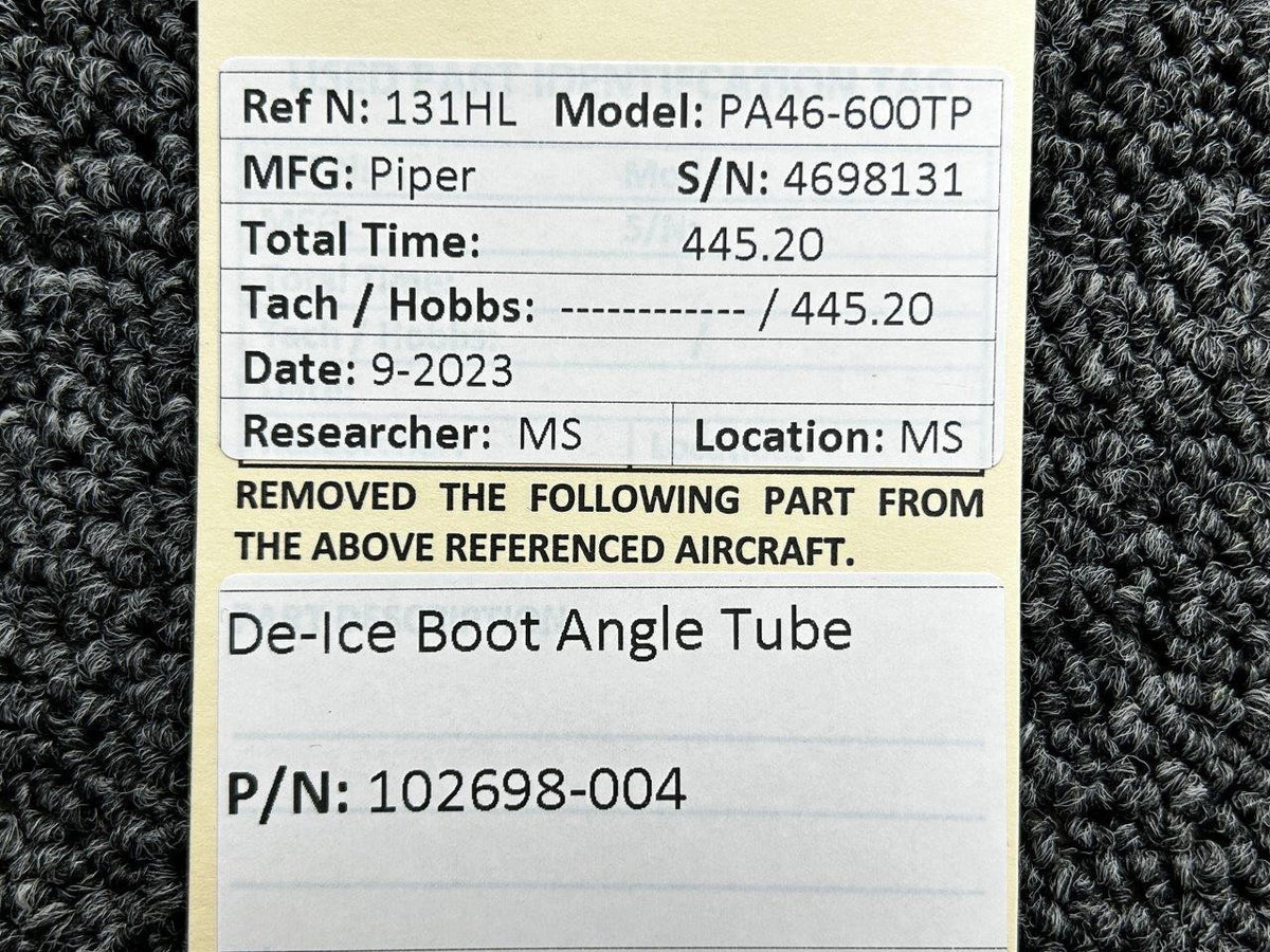 Piper Aircraft Parts 102698-004 Piper PA46-600TP De-Ice Boot Angle Tube