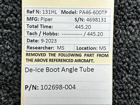 Piper Aircraft Parts 102698-004 Piper PA46-600TP De-Ice Boot Angle Tube