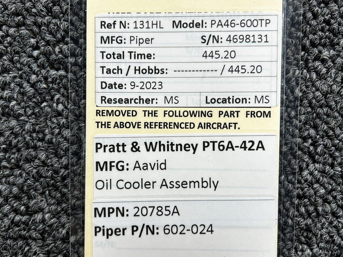 Aavid 20785A (Alt: 602-024) Pratt & Whitney PT6A-42A Aavid Oil Cooler Assembly