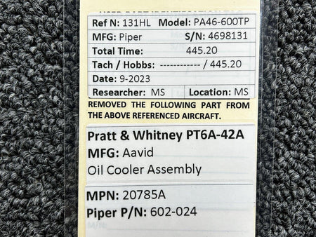Aavid 20785A (Alt: 602-024) Pratt & Whitney PT6A-42A Aavid Oil Cooler Assembly