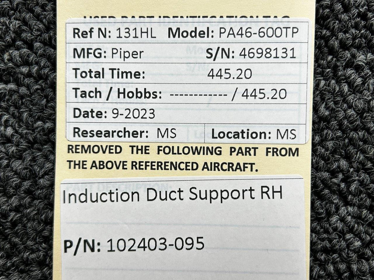 Piper Aircraft Parts 102403-095 Piper PA46-600TP Induction Duct Support RH