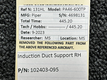 Piper Aircraft Parts 102403-095 Piper PA46-600TP Induction Duct Support RH