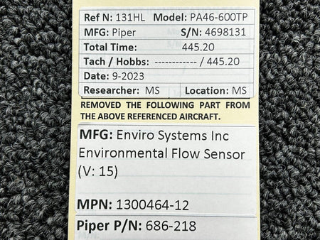 Enviro Systems 1300464-12 (Alt: 686-218) Enviro Systems Environmental Flow Sensor (Volts: 15)