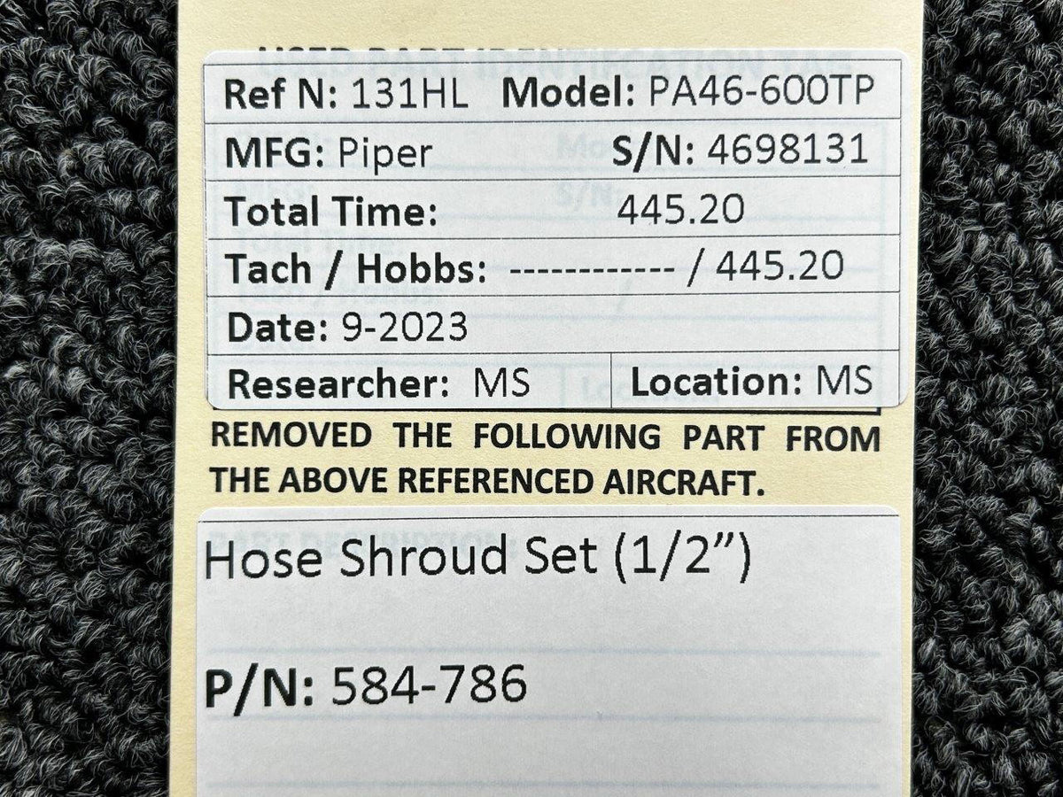 Piper Aircraft Parts 584-786 Piper PA46-600TP Hose Shroud Set (0.5”)
