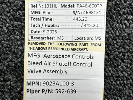Aerospace Controls 9023A100-3 (Alt: 592-639) Aerospace Controls Bleed Air Shutoff Control Valve
