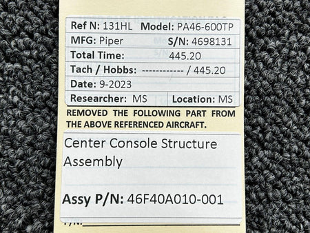 Piper Aircraft Parts 46F40A010-001 Piper PA46-600TP Center Console Structure Assembly
