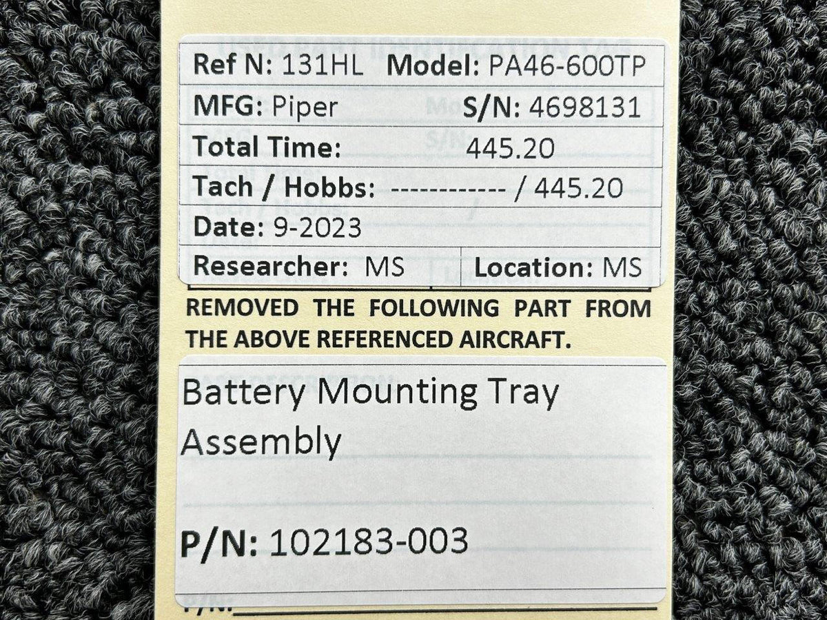 Piper Aircraft Parts 102183-003 Piper PA46-600TP Battery Mounting Tray Assembly
