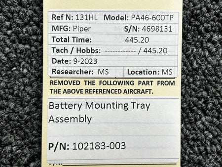 Piper Aircraft Parts 102183-003 Piper PA46-600TP Battery Mounting Tray Assembly