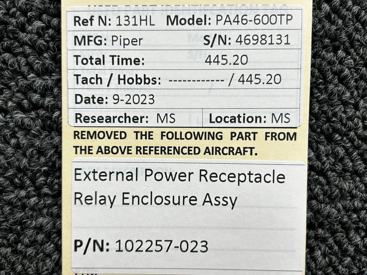 Piper Aircraft Parts 102257-023 Piper PA46-600TP External Power Receptacle Relay Enclosure Assembly