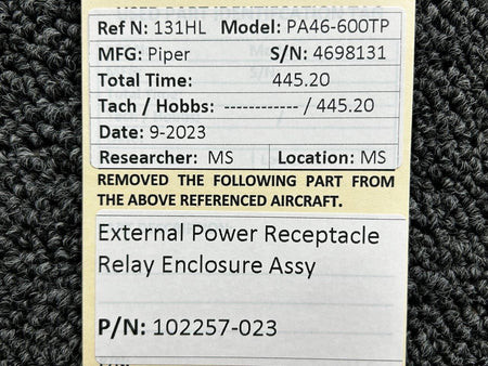 Piper Aircraft Parts 102257-023 Piper PA46-600TP External Power Receptacle Relay Enclosure Assembly