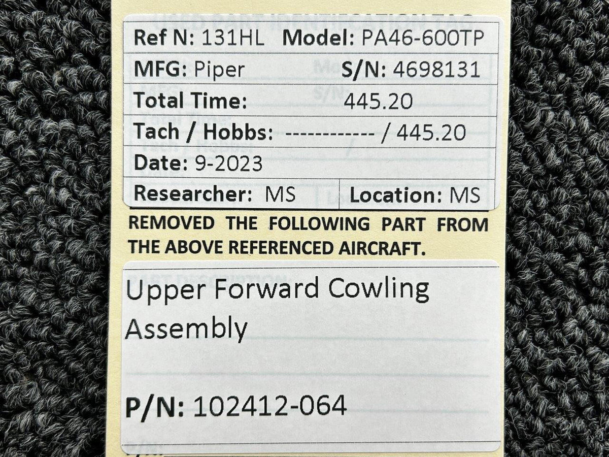 Piper Aircraft Parts 102412-064 Piper PA46-600TP Upper Forward Cowling Assembly