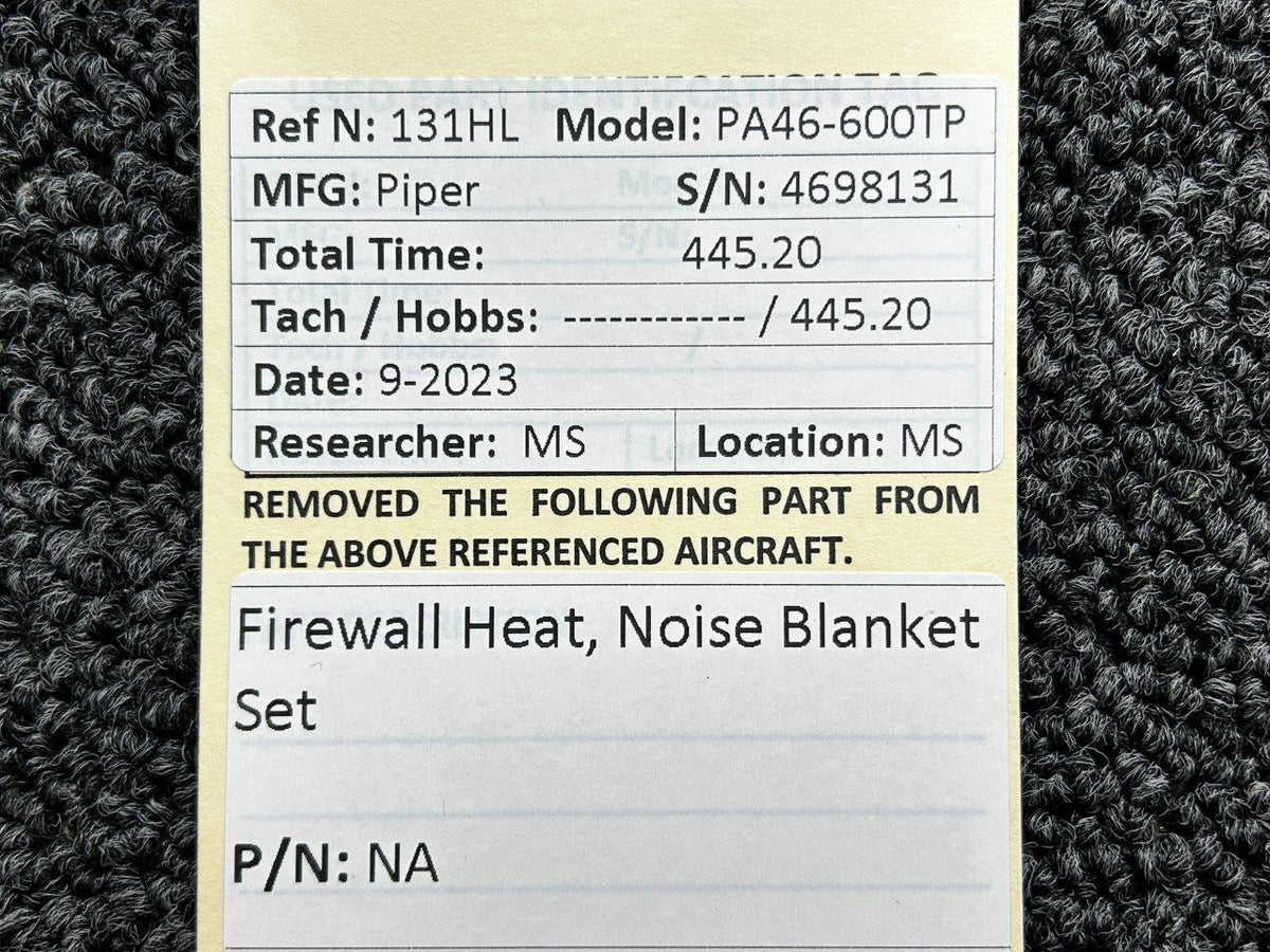 Piper Aircraft Parts Piper PA46-600TP Firewall Heat, Noise Blanket Set