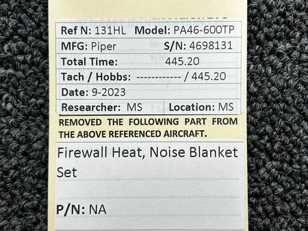Piper Aircraft Parts Piper PA46-600TP Firewall Heat, Noise Blanket Set