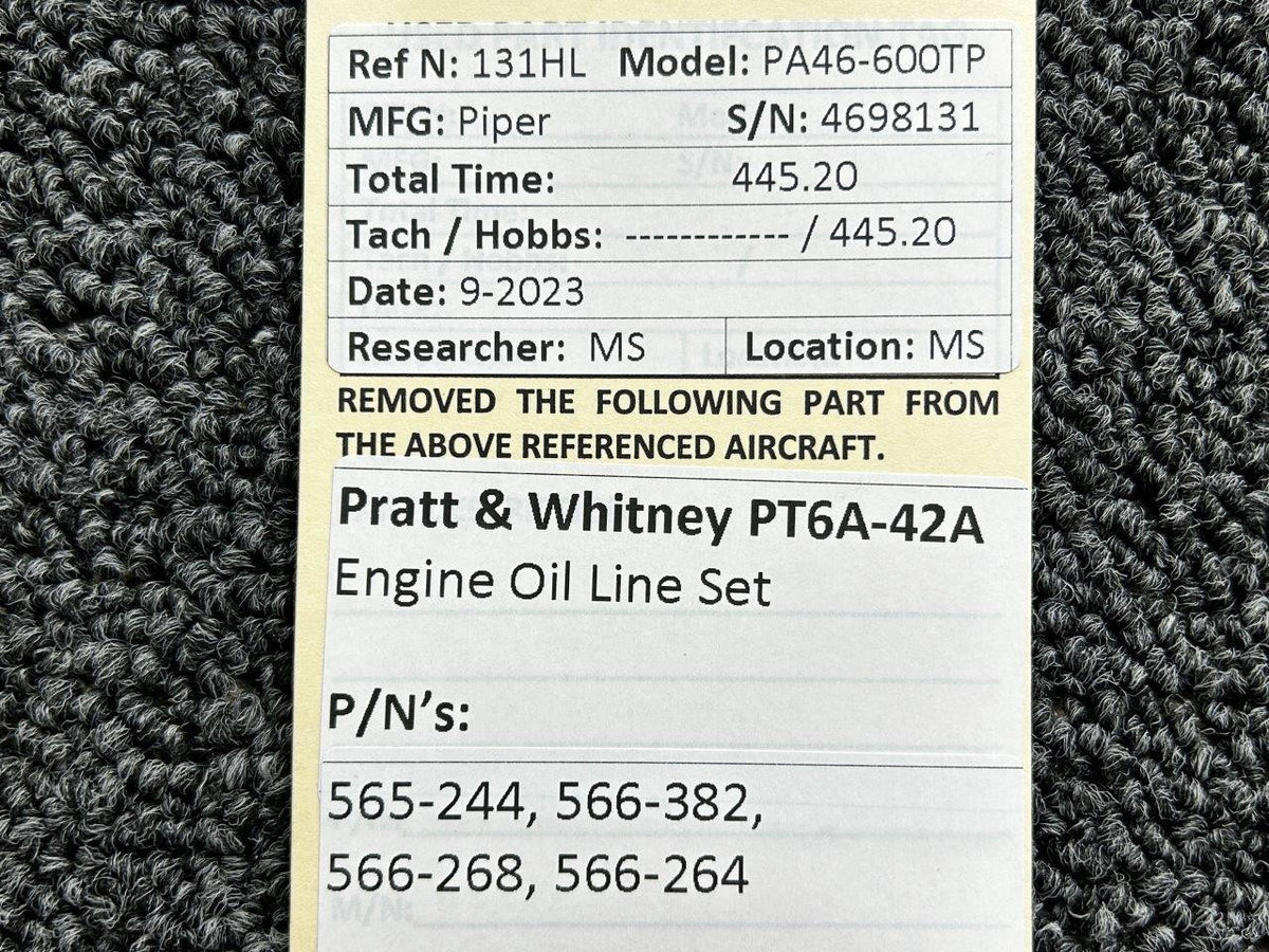 Pratt and Whitney 565-244, 566-382, 566-268 Pratt & Whitney PT6A-42A Engine Oil Line Set