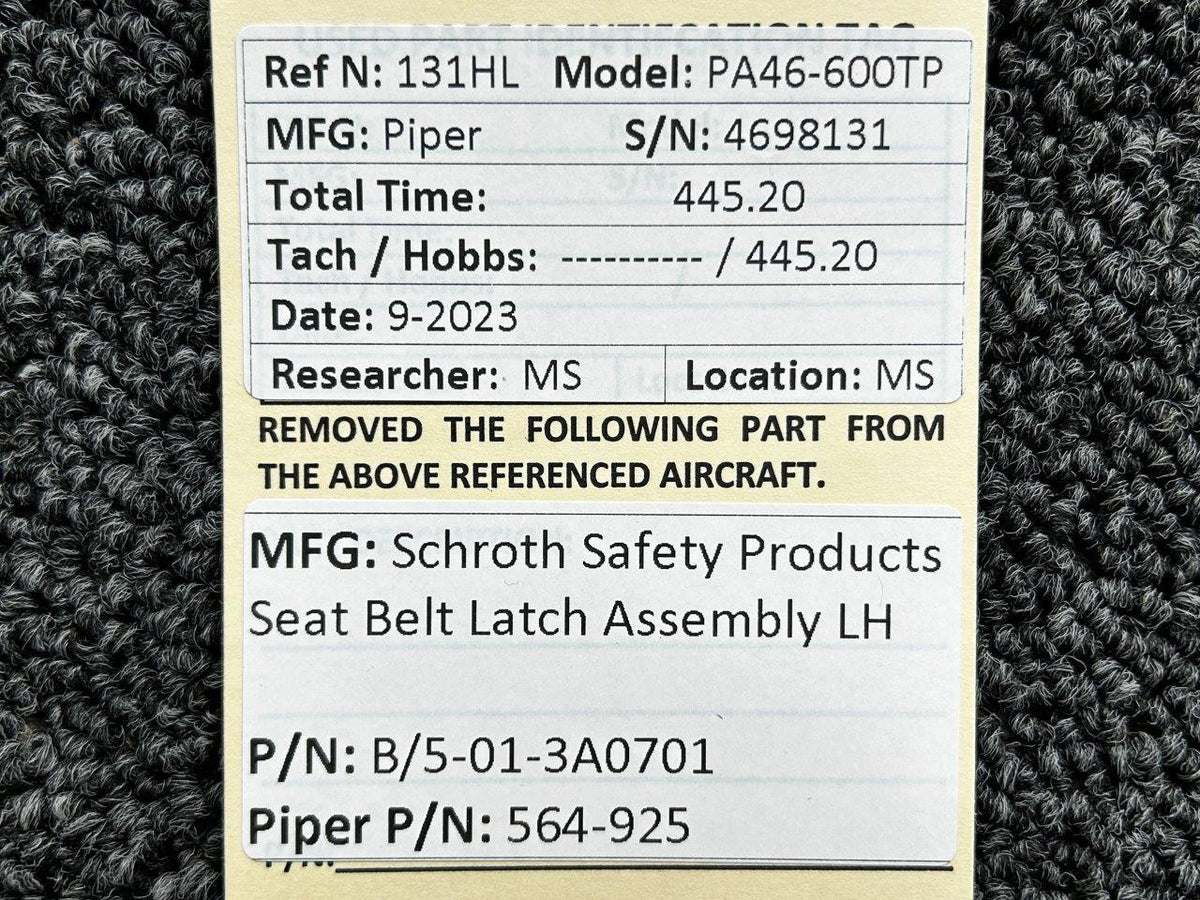 Schroth B/5-01-3A0701 (Alt: 564-925) Schroth Safety Products Seatbelt Latch Assembly LH