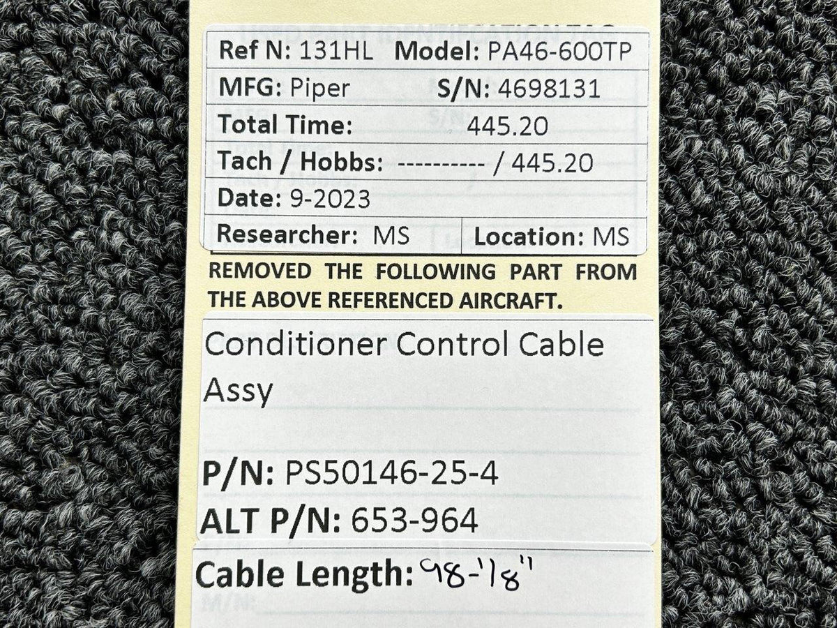Piper Aircraft Parts PS50146-25-4 (Alt: 653-964) Piper PA46-600TP Conditioner Control Cable Assembly