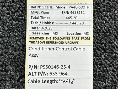 Piper Aircraft Parts PS50146-25-4 (Alt: 653-964) Piper PA46-600TP Conditioner Control Cable Assembly
