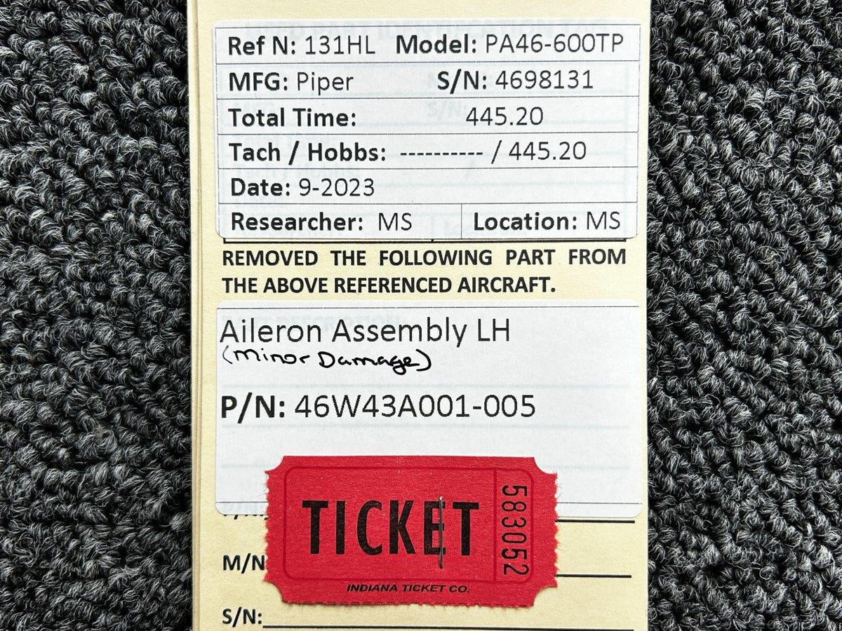 Piper Aircraft Parts 46W43A001-005 Piper PA46-600TP Aileron Assembly LH (Minor Damage)