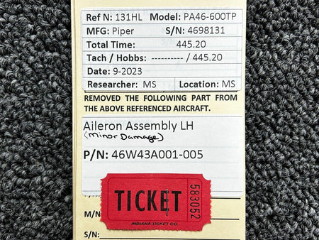 Piper Aircraft Parts 46W43A001-005 Piper PA46-600TP Aileron Assembly LH (Minor Damage)