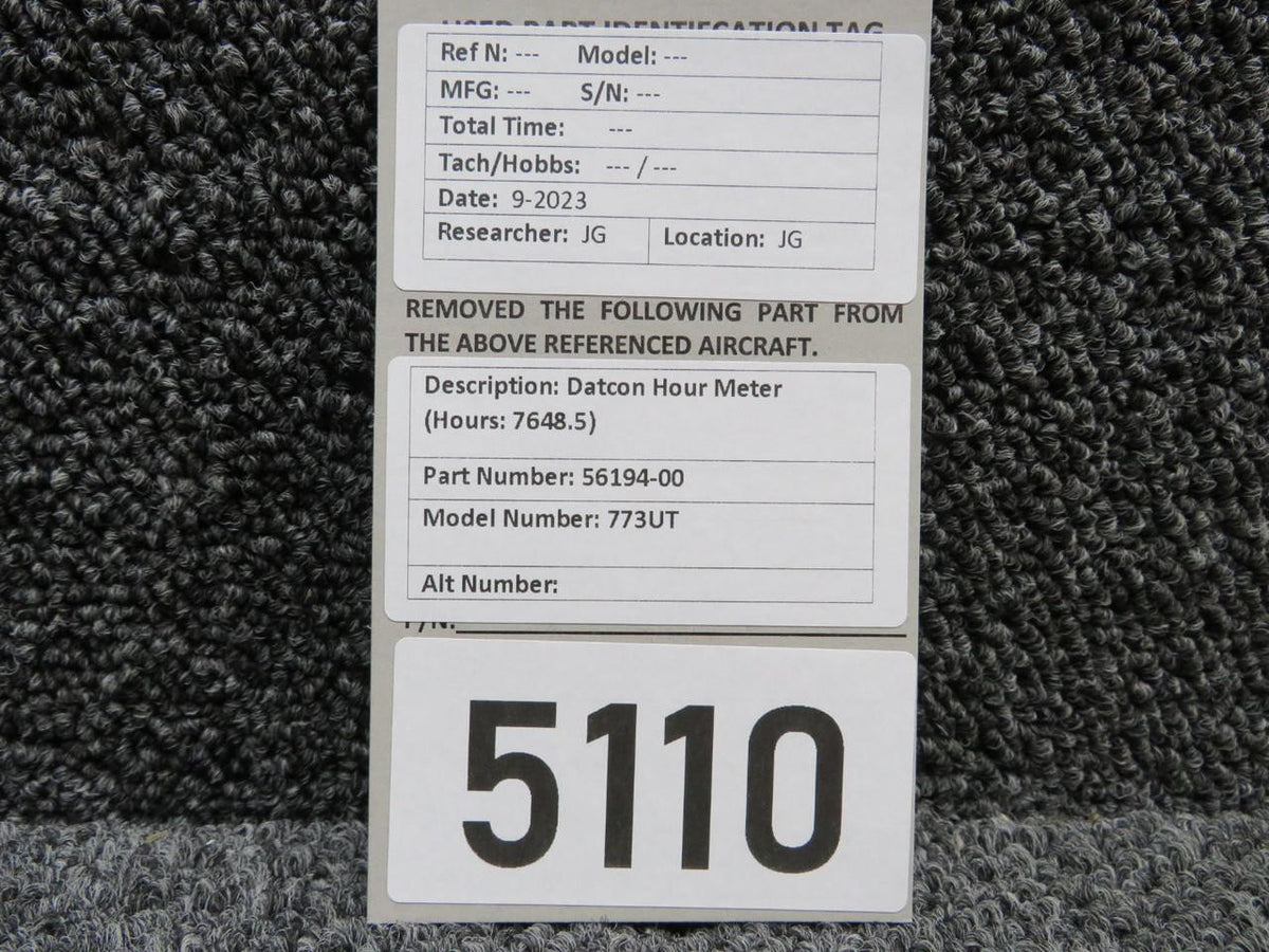 Datcon 56194-00 Datcon 773UT Hour Meter (Hours: 7648.5)