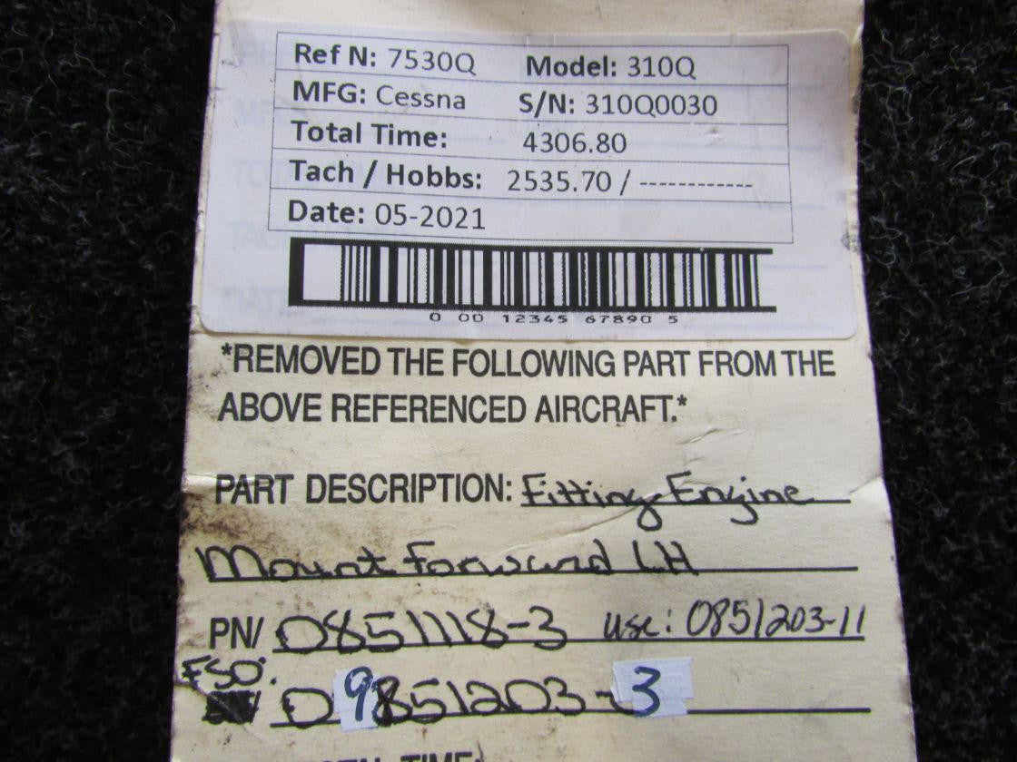 Cessna Aircraft Parts 0851118-3 (FSO: 09851203-3) Cessna 310Q Engine Mount Fitting Forward LH