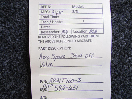 Piper Aircraft Parts 2431T100-3 (Alt: 592-631) Piper Aero Space Shut Off Valve with Bracket