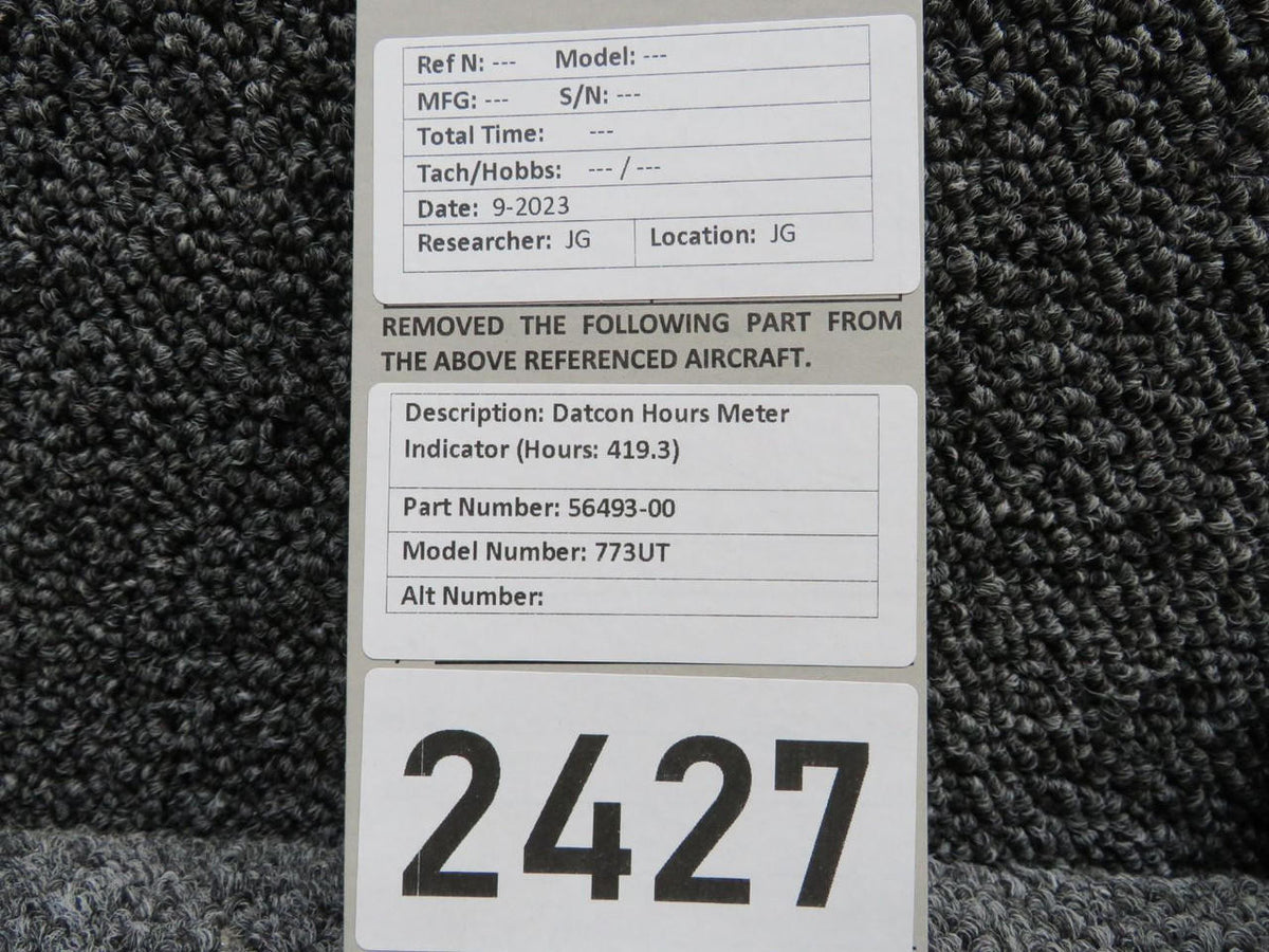 Datcon 56493-00 Datcon 773UT Hours Meter Indicator (Hours: 419.3)