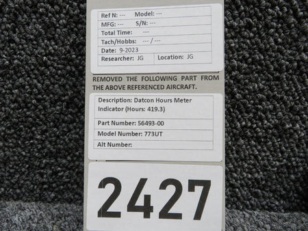 Datcon 56493-00 Datcon 773UT Hours Meter Indicator (Hours: 419.3)