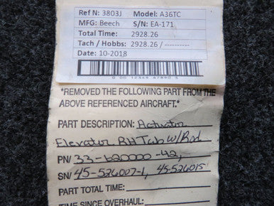 33-620000-42, 45-526007-1 Beech A36TC Elevator Trim Actuator & Rod RH