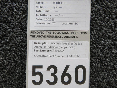 Wacline B20129A (Alt: CM2631-1) Wacline Propeller De-Ice Ammeter Indicator (Amps: 0-30)