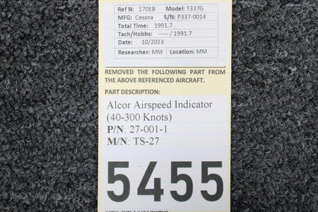 Alcor 27-001-1 Alcor TS-27 Airspeed Indicator (40-300 Knots)