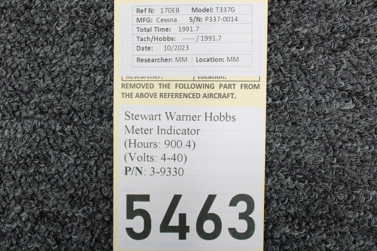 Stewart-Warner 3-9330 Stewart Warner Hobbs Meter Indicator (Hours: 900.4) (Volts: 4-40)