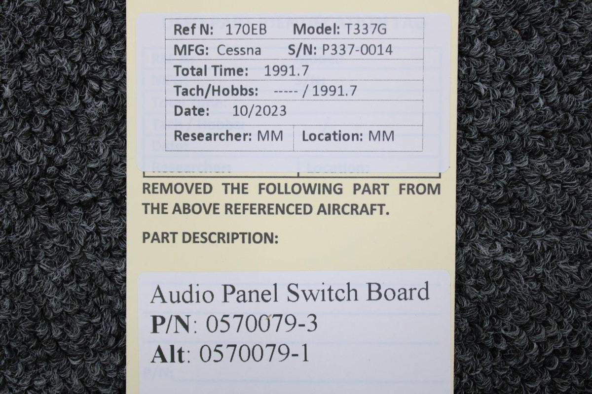 Cessna Aircraft Parts 0570079-3 (Alt: 0570079-1) Cessna T337G Audio Panel Switch Board