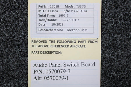Cessna Aircraft Parts 0570079-3 (Alt: 0570079-1) Cessna T337G Audio Panel Switch Board