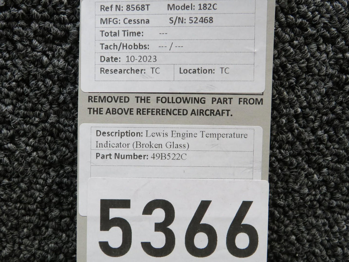 Lewis 49B522C Lewis Engine Temperature Indicator (Broken Glass)