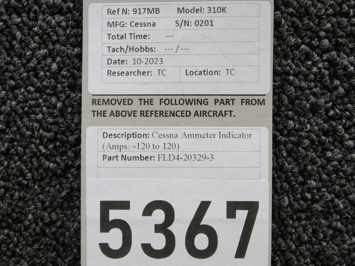 Cessna Aircraft Parts FLD4-20329-3 Cessna Ammeter Indicator (Amps: -120 to 120)
