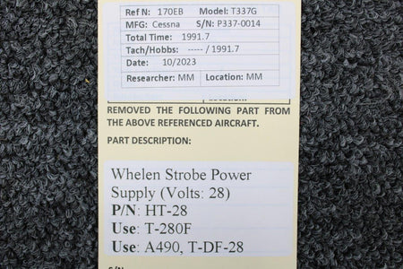 Whelen HT-28 (Use: T-280F) Cessna T337G Whelen Strobe Power Supply (Volts: 28)